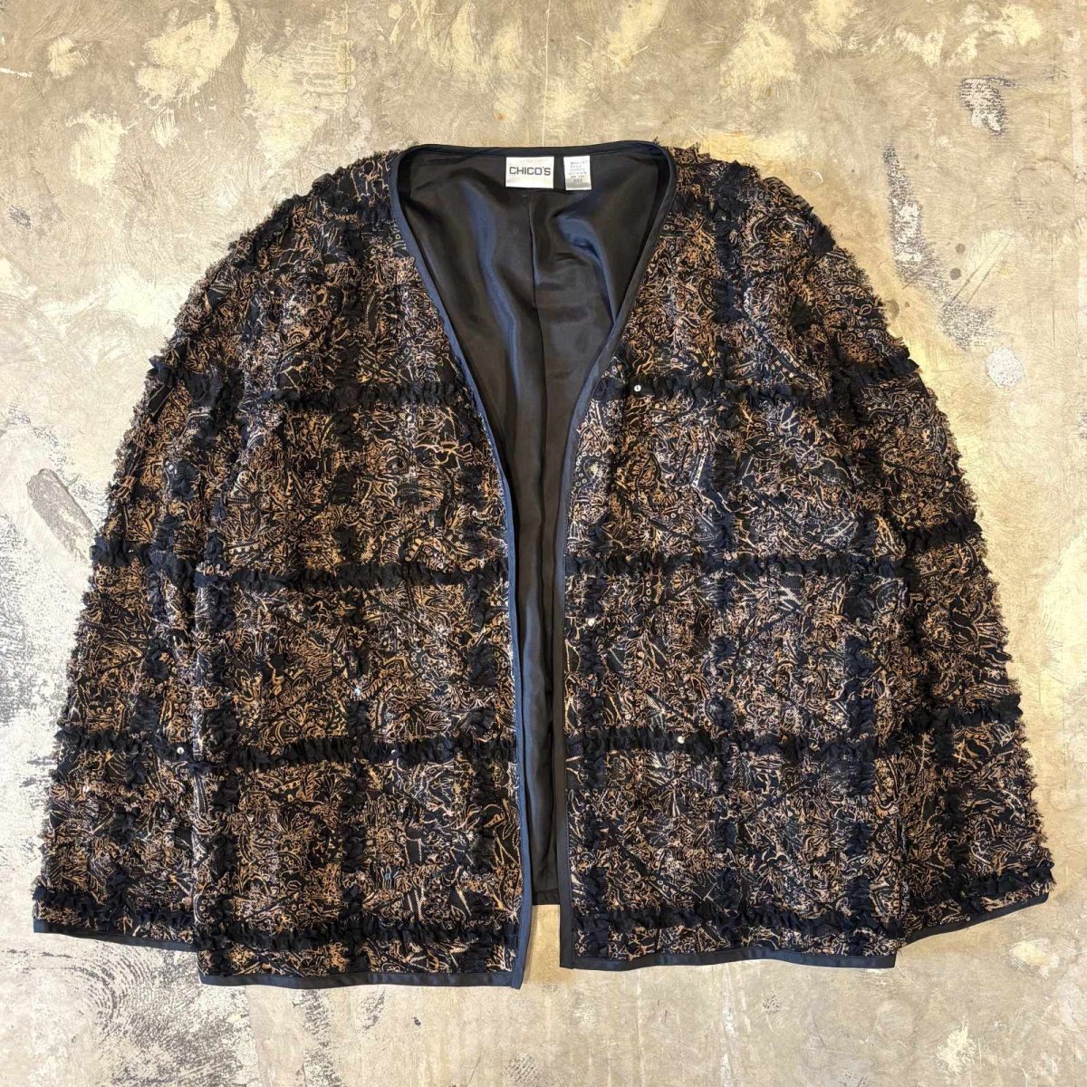 画像1: SPANGLES MIX CHECK PATTERN FRINGES CARDIGAN / Mens L (1)