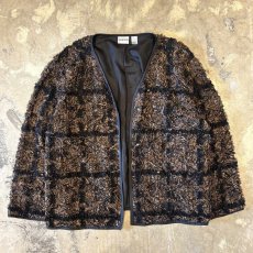 画像1: SPANGLES MIX CHECK PATTERN FRINGES CARDIGAN / Mens L (1)