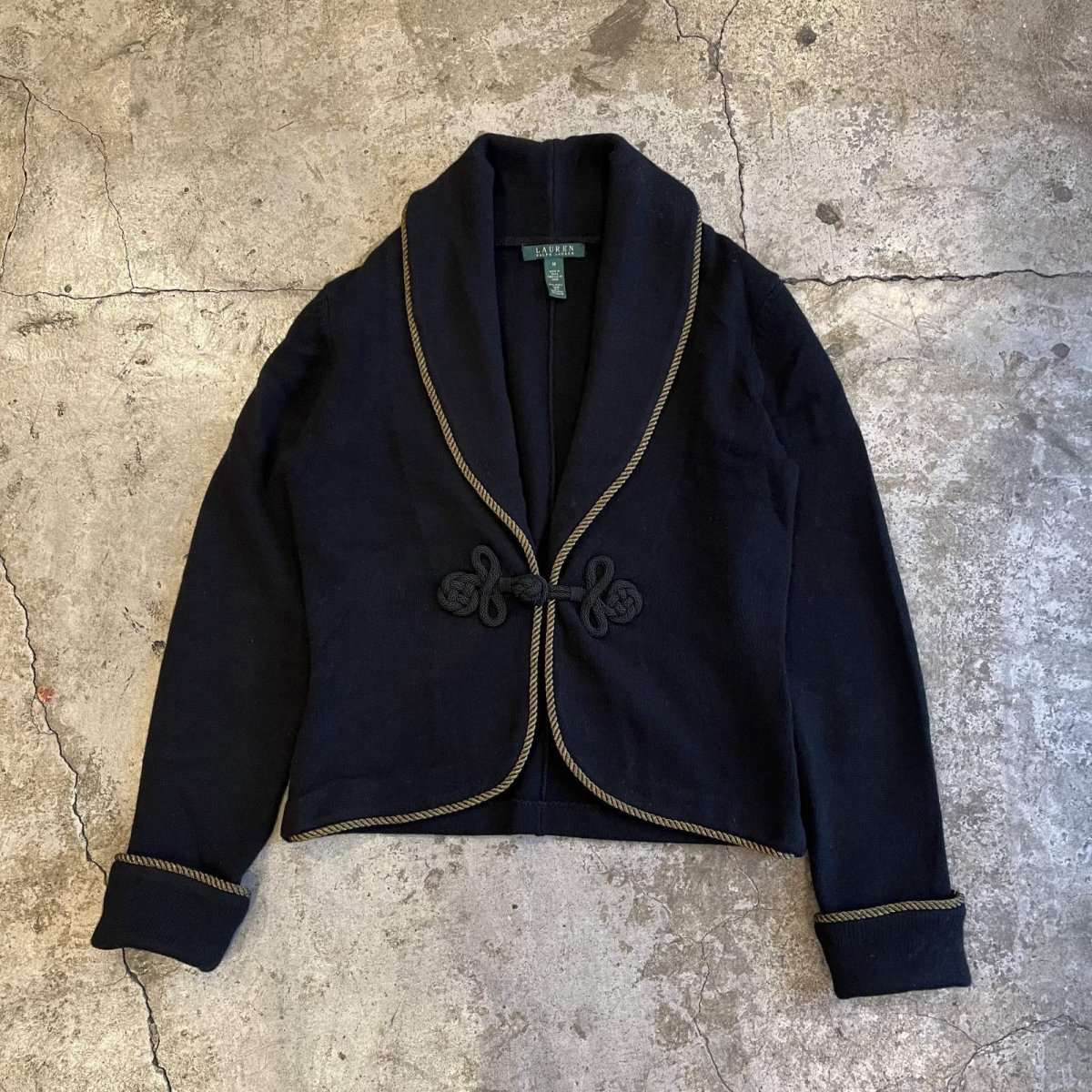 画像1: 【RALPH LAUREN】FRONT TASSEL DESIGN SHAWL COLLAR KNIT JACKET / Ladies M (1)