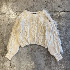 画像1: FRINGE LINE SHORT DESIGN  KNIT SWEATER / Ladies M(S)  (1)
