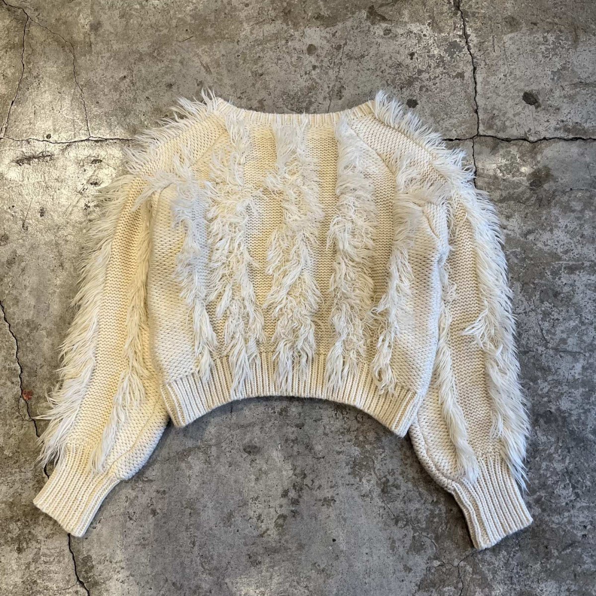 画像2: FRINGE LINE SHORT DESIGN  KNIT SWEATER / Ladies M(S)  (2)