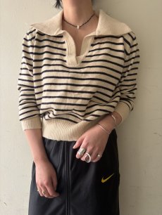 画像11: OPEN NECK COLLAR BORDER PATTERN KNIT TOPS / Ladies M (11)