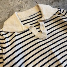 画像3: OPEN NECK COLLAR BORDER PATTERN KNIT TOPS / Ladies M (3)
