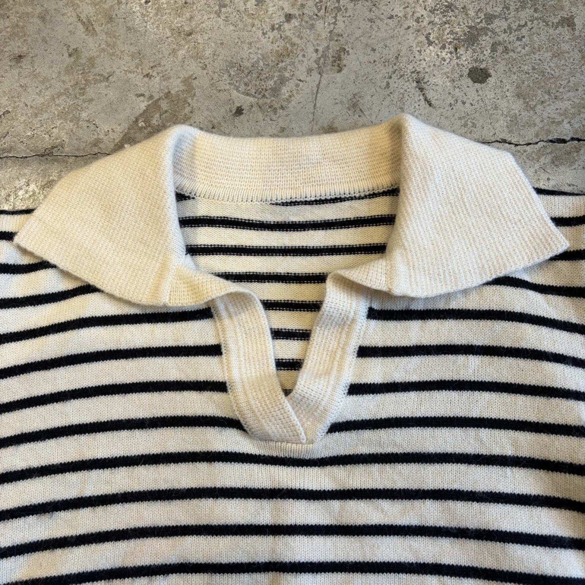 画像5: OPEN NECK COLLAR BORDER PATTERN KNIT TOPS / Ladies M (5)