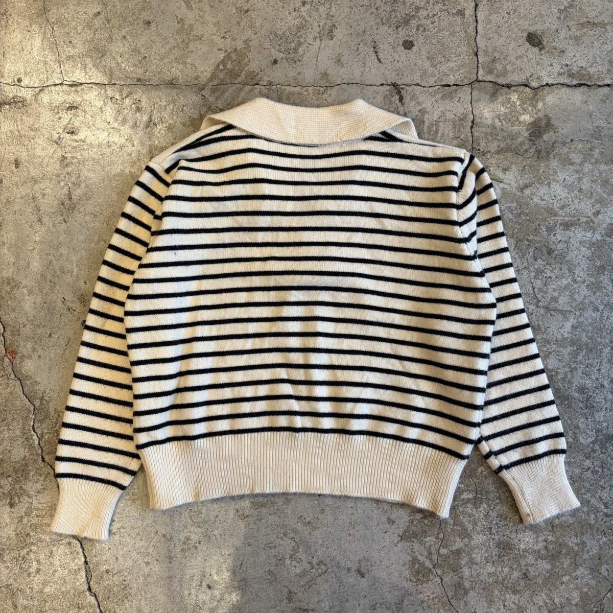 画像2: OPEN NECK COLLAR BORDER PATTERN KNIT TOPS / Ladies M (2)