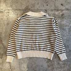 画像2: OPEN NECK COLLAR BORDER PATTERN KNIT TOPS / Ladies M (2)