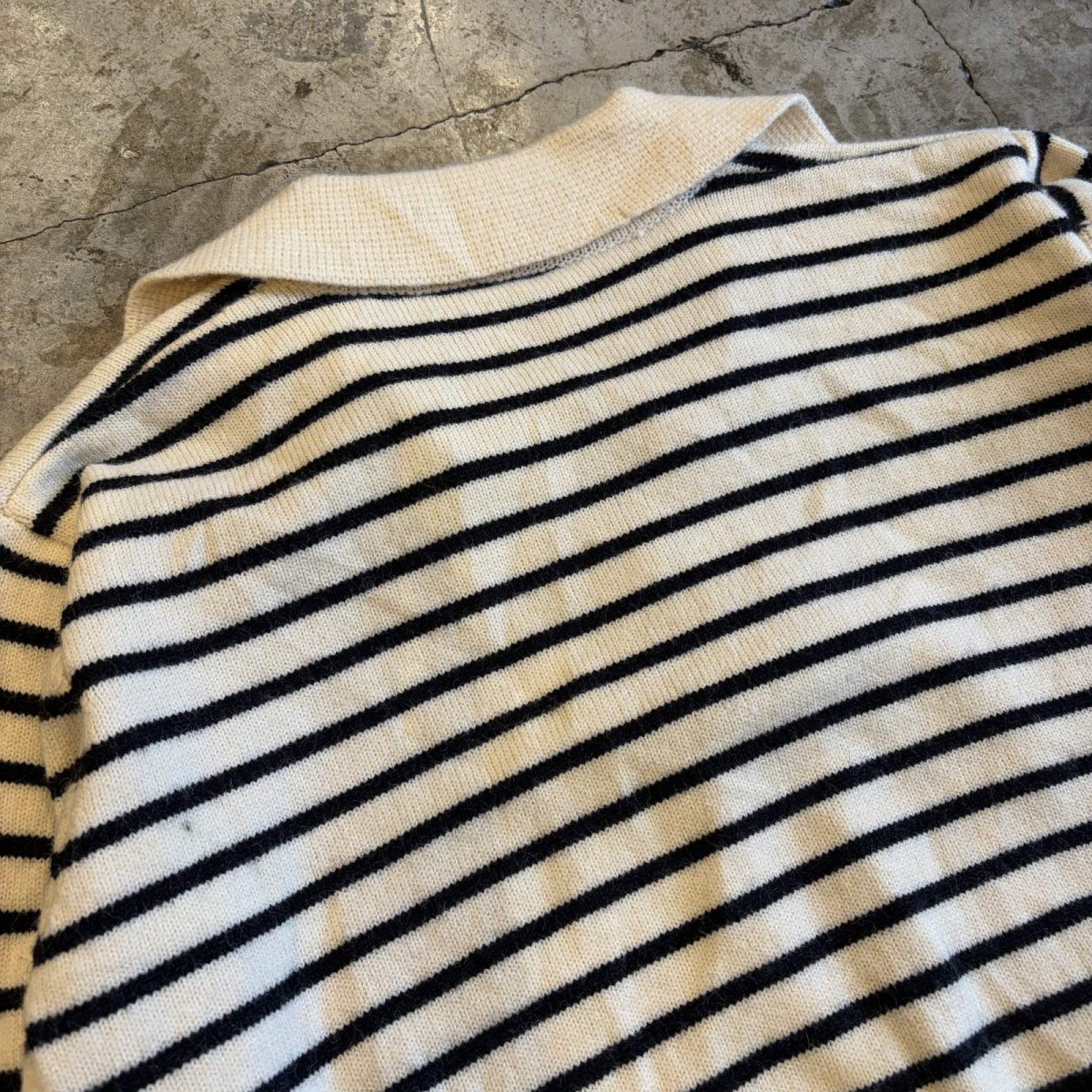 画像9: OPEN NECK COLLAR BORDER PATTERN KNIT TOPS / Ladies M (9)