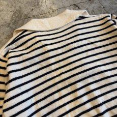 画像9: OPEN NECK COLLAR BORDER PATTERN KNIT TOPS / Ladies M (9)