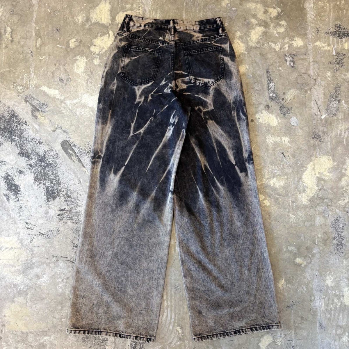 画像2: BLEACHED PATTERN WIDE SILHOUETTE DENIM PANTS / W30 (2)