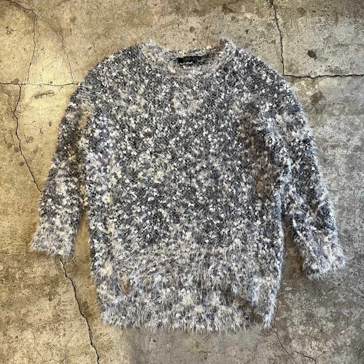 画像1: MIX COLOR OVER DESIGN SHAGGY KNIT SWEATER  / Ladies XL (1)
