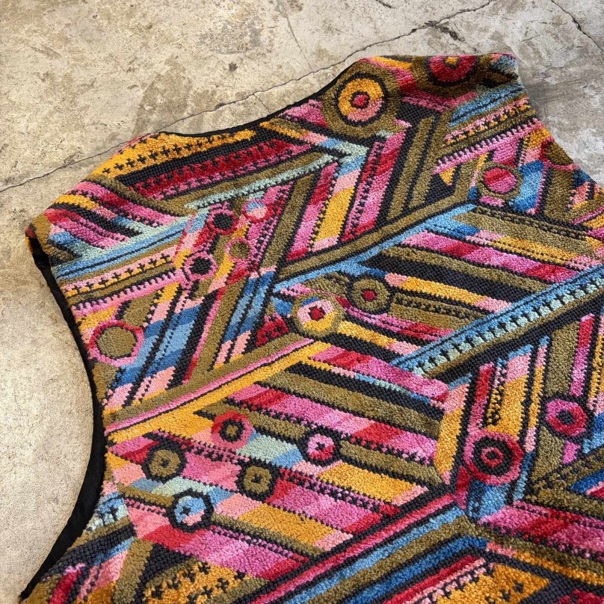 画像8: OLD GEOMETRIC PATTERN TAPESTRY DESIGN VEST / Ladies L (8)