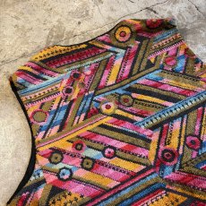 画像8: OLD GEOMETRIC PATTERN TAPESTRY DESIGN VEST / Ladies L (8)
