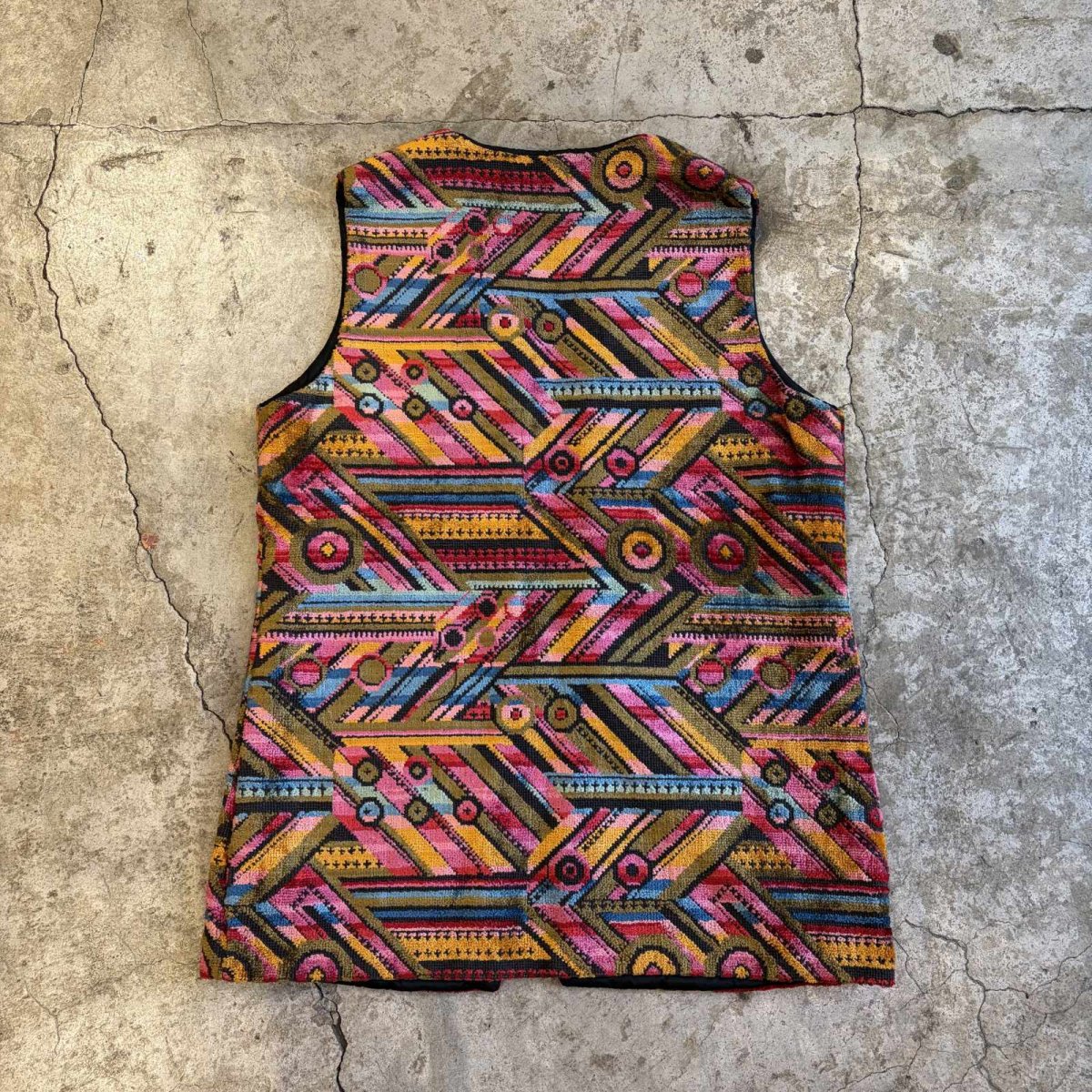 画像2: OLD GEOMETRIC PATTERN TAPESTRY DESIGN VEST / Ladies L (2)