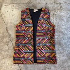 画像1: OLD GEOMETRIC PATTERN TAPESTRY DESIGN VEST / Ladies L (1)