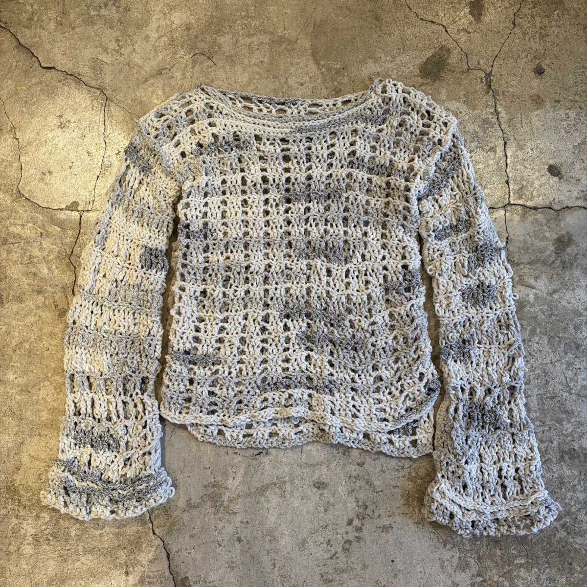画像1: CHENILLE CROCHET KNIT MESH SWEATER / Ladies L (1)