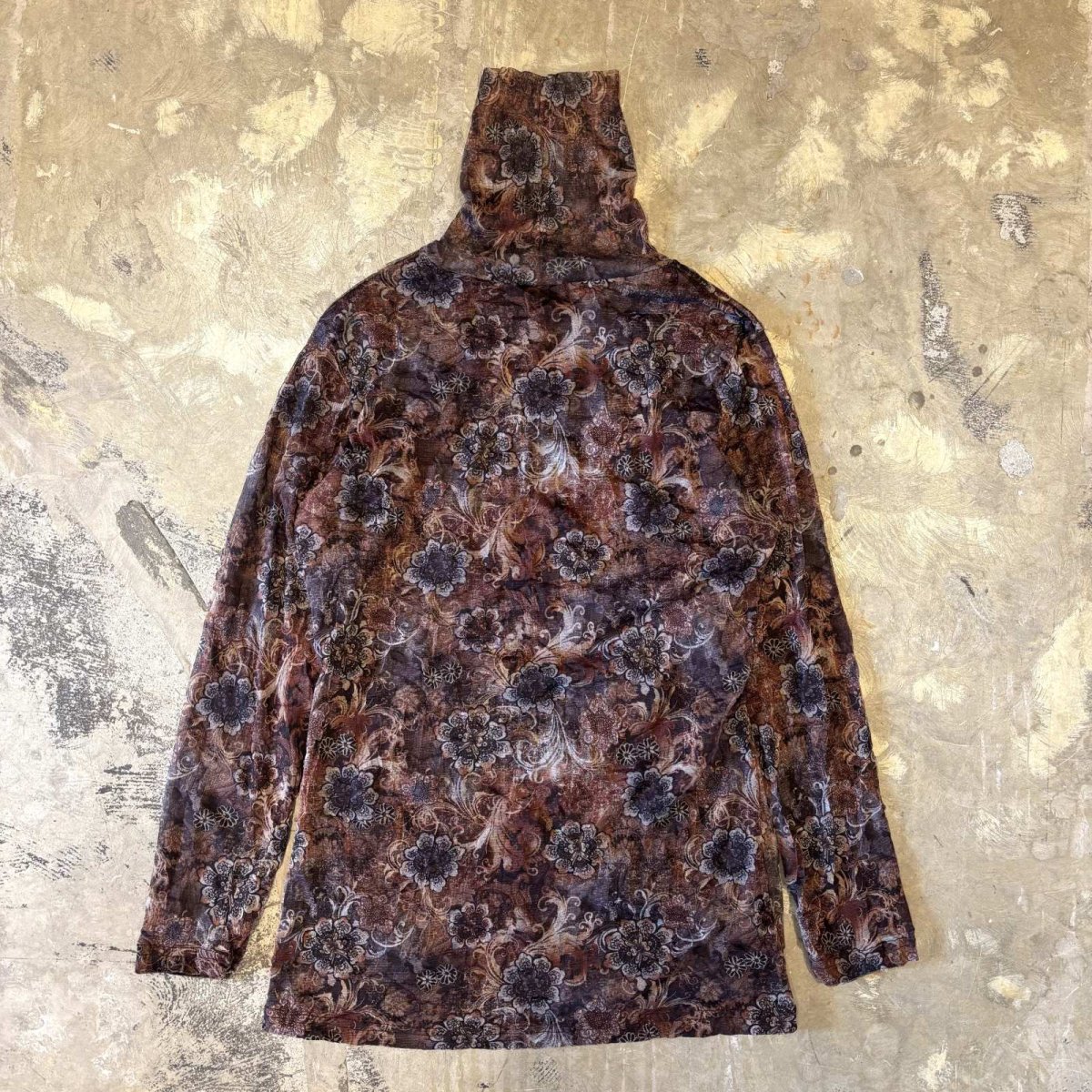 画像1: FLORAL GRAPHIC PATTERN WASHER DESIGN HI-NECK L/S TOPS / Mens L (1)