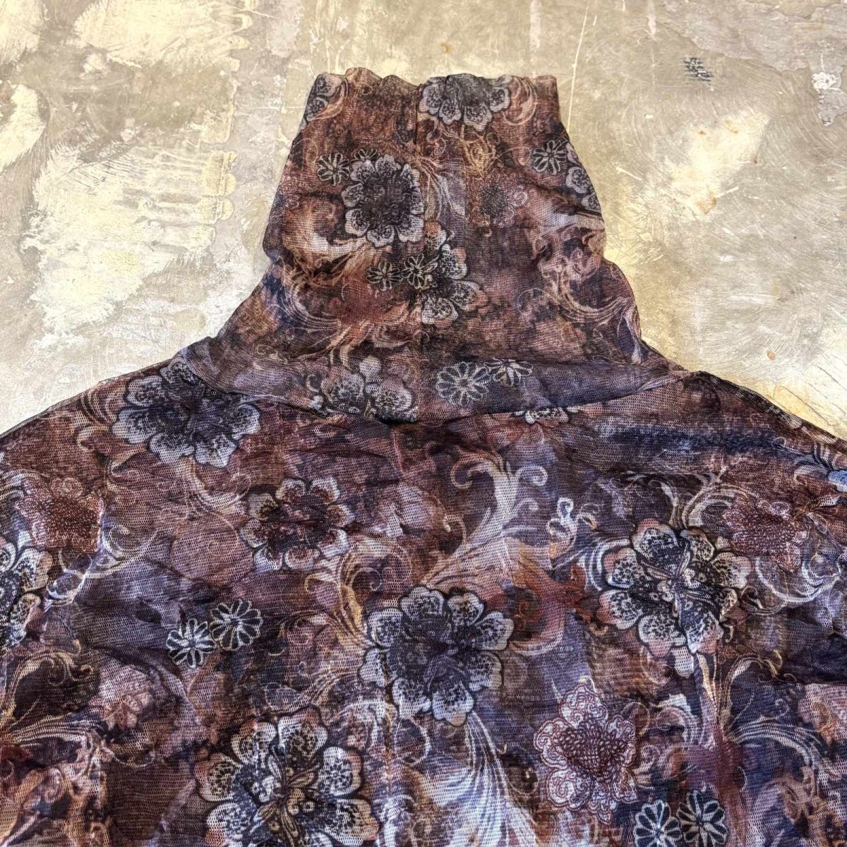 画像10: FLORAL GRAPHIC PATTERN WASHER DESIGN HI-NECK L/S TOPS / Mens L (10)