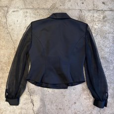 画像2: BLACK COLOR SLEEVE SHEER DESIGN SHORT DOUBLE JACKET / Ladies M / MADE IN USA (2)