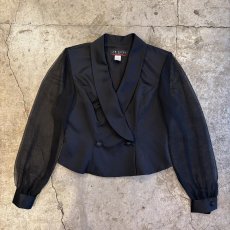 画像1: BLACK COLOR SLEEVE SHEER DESIGN SHORT DOUBLE JACKET / Ladies M / MADE IN USA (1)