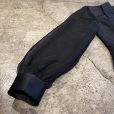 画像5: BLACK COLOR SLEEVE SHEER DESIGN SHORT DOUBLE JACKET / Ladies M / MADE IN USA (5)