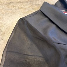 画像9: BLACK COLOR SLEEVE SHEER DESIGN SHORT DOUBLE JACKET / Ladies M / MADE IN USA (9)