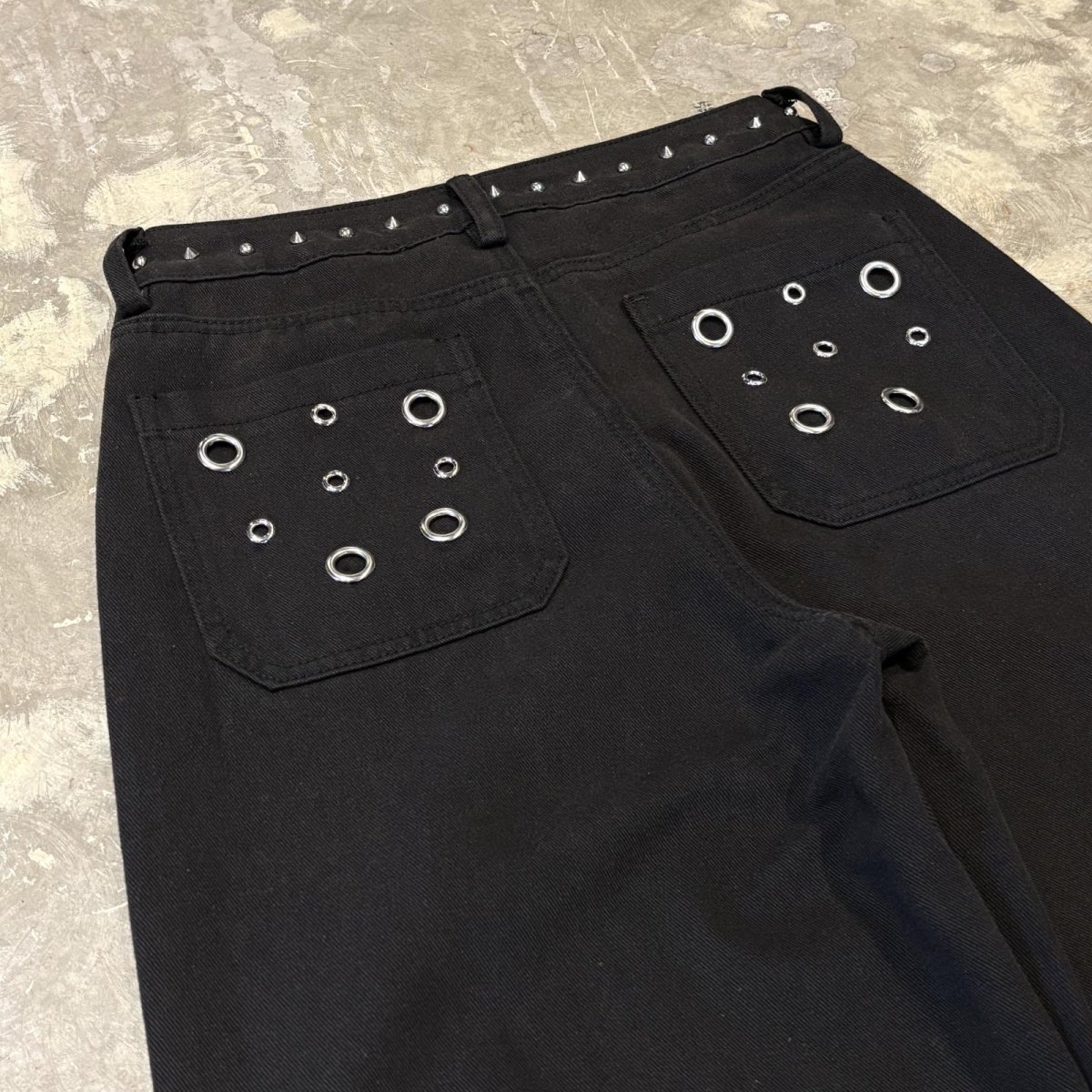 画像9: STUDS&EYELET DECORATIVE WIDE DENIM PANTS / W29 (9)