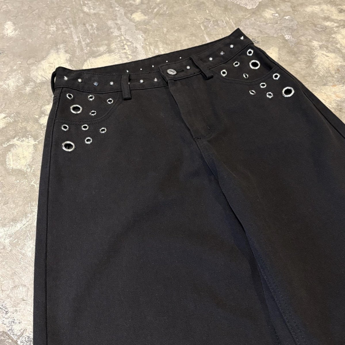 画像3: STUDS&EYELET DECORATIVE WIDE DENIM PANTS / W29 (3)