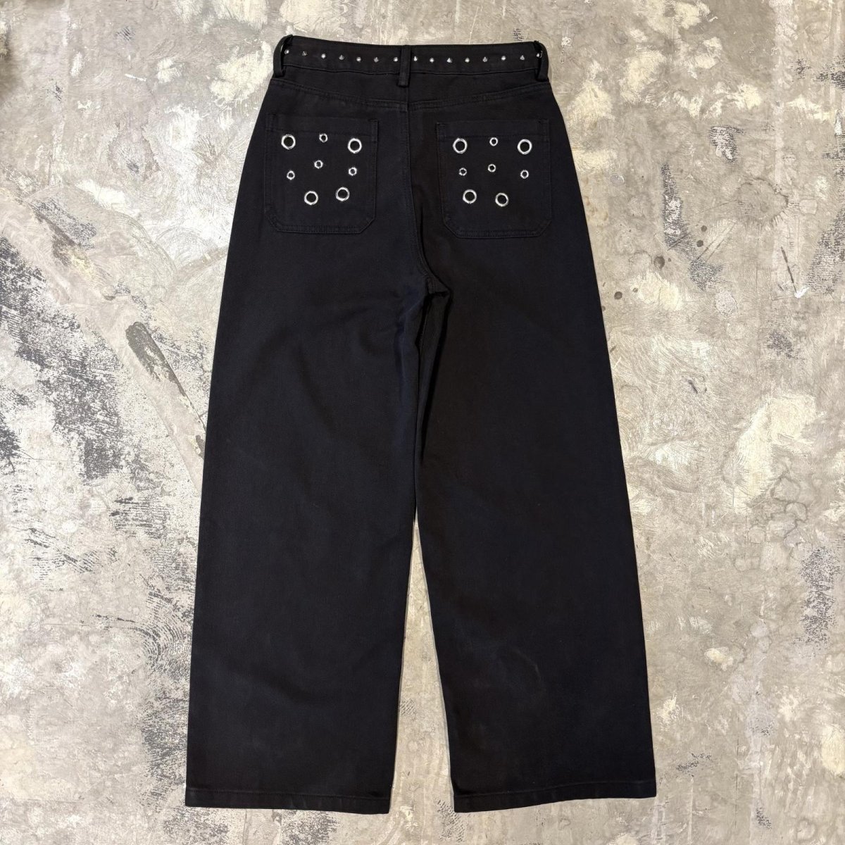 画像2: STUDS&EYELET DECORATIVE WIDE DENIM PANTS / W29 (2)
