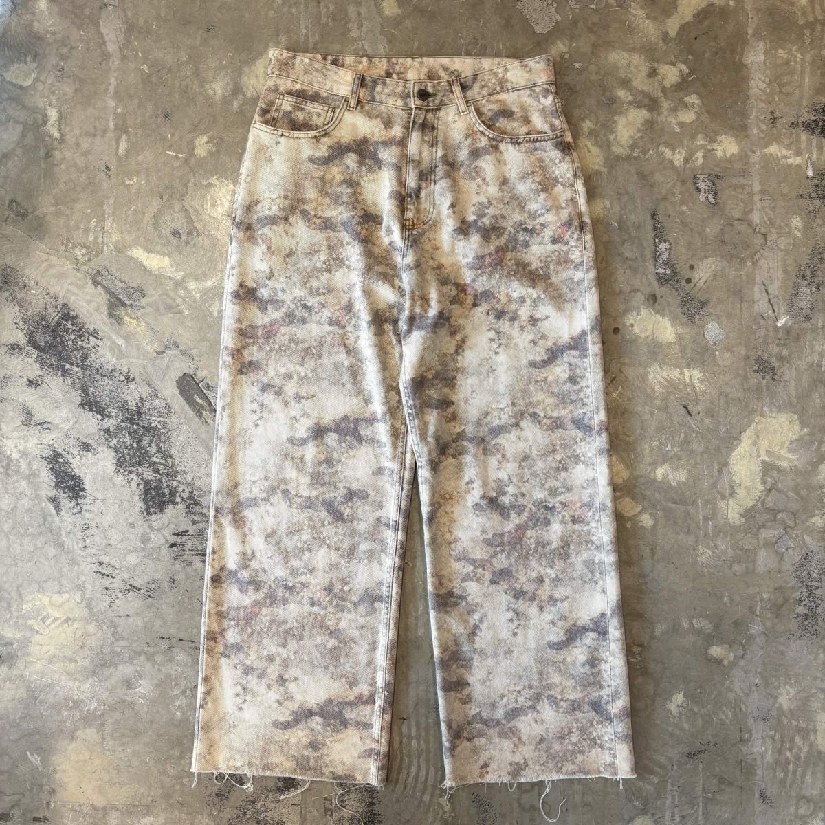 画像1: ALL OVER PATTERN WIDE SILHOUETTE COTTON PANTS / W33 (1)