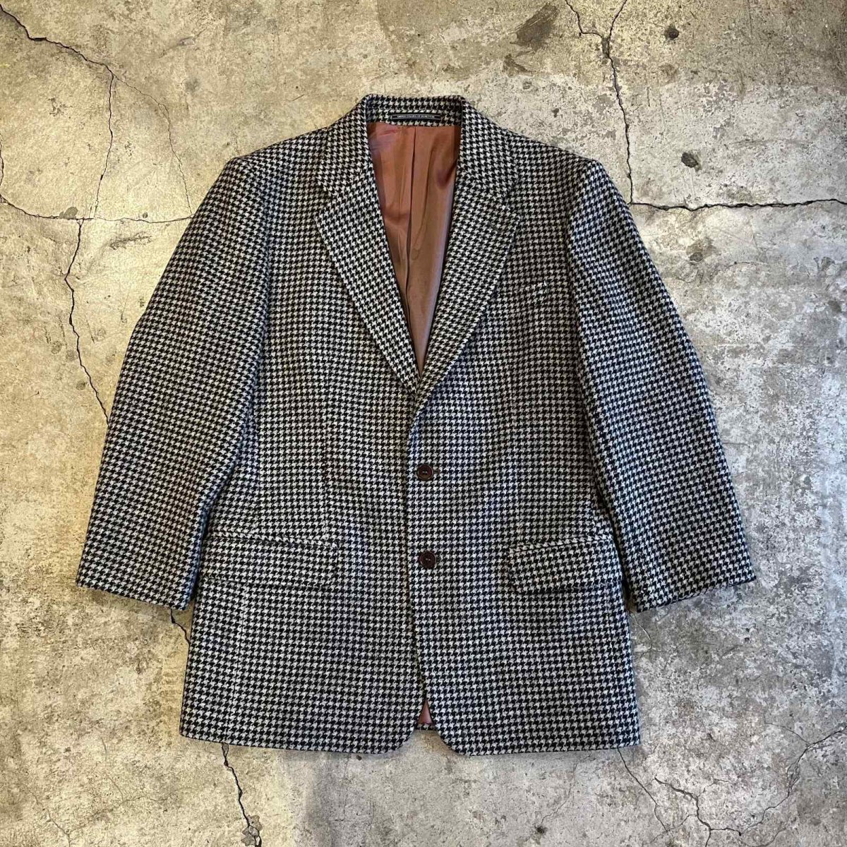 画像1: HOUNDSTOOTH PATTERN 3 POCKET LANA WOOL TAILORED JACKET / Ladies L(48) / MADE IN ITALY (1)