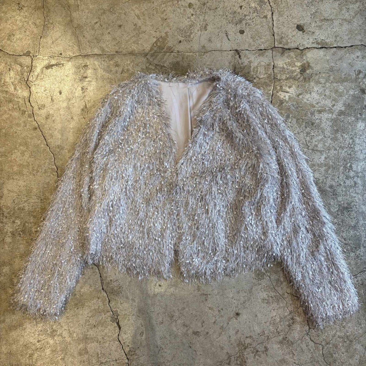 画像1: LIGHT GREY COLOR DESIGN SHAGGY DESIGN CARDIGAN / Ladies L (1)