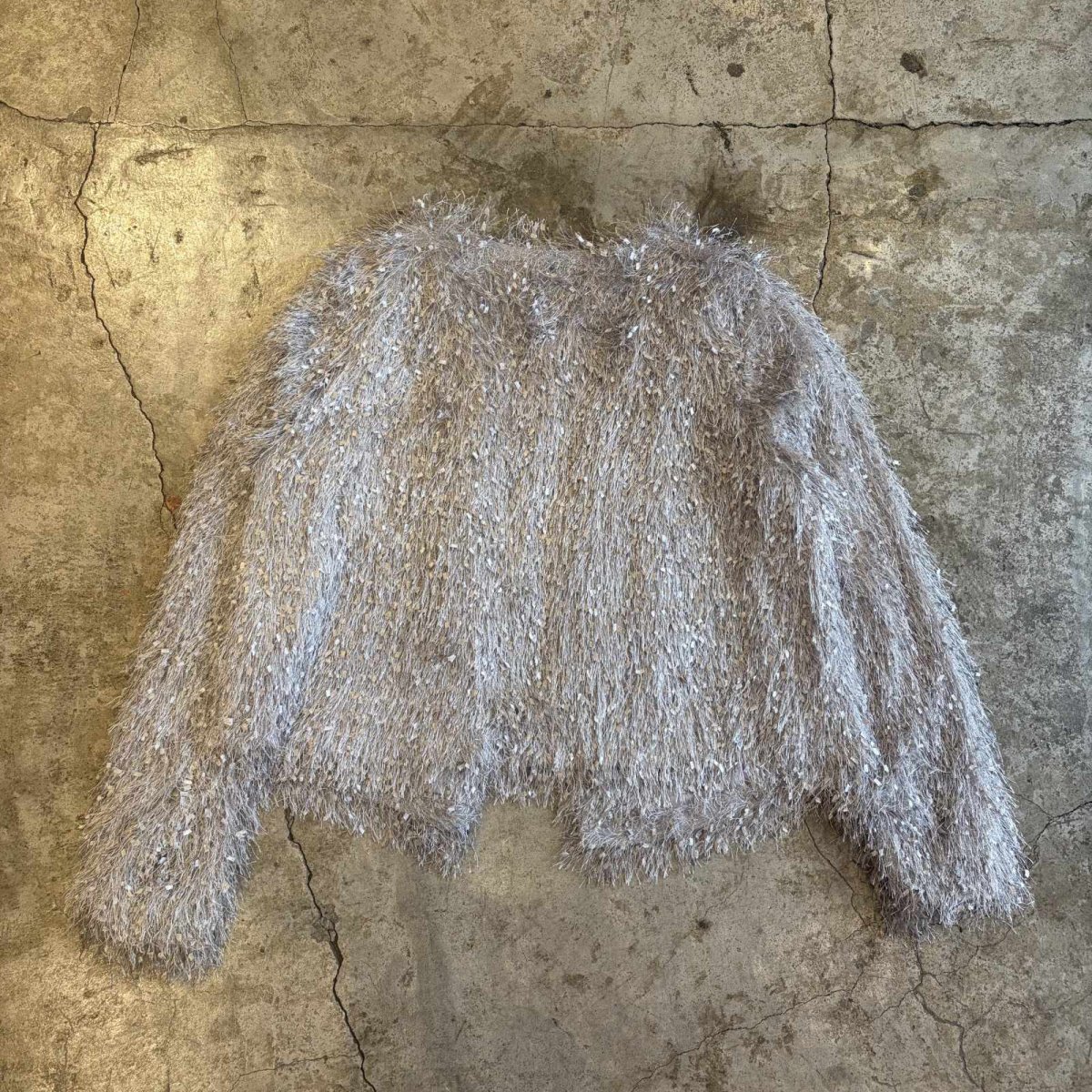 画像2: LIGHT GREY COLOR DESIGN SHAGGY DESIGN CARDIGAN / Ladies L (2)