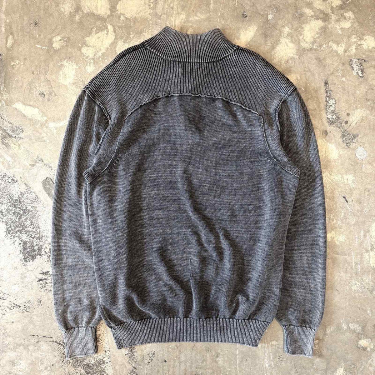 画像2: GRAY COLOR HALF ZIP COTTON KNIT SWEATER / Mens XL (2)