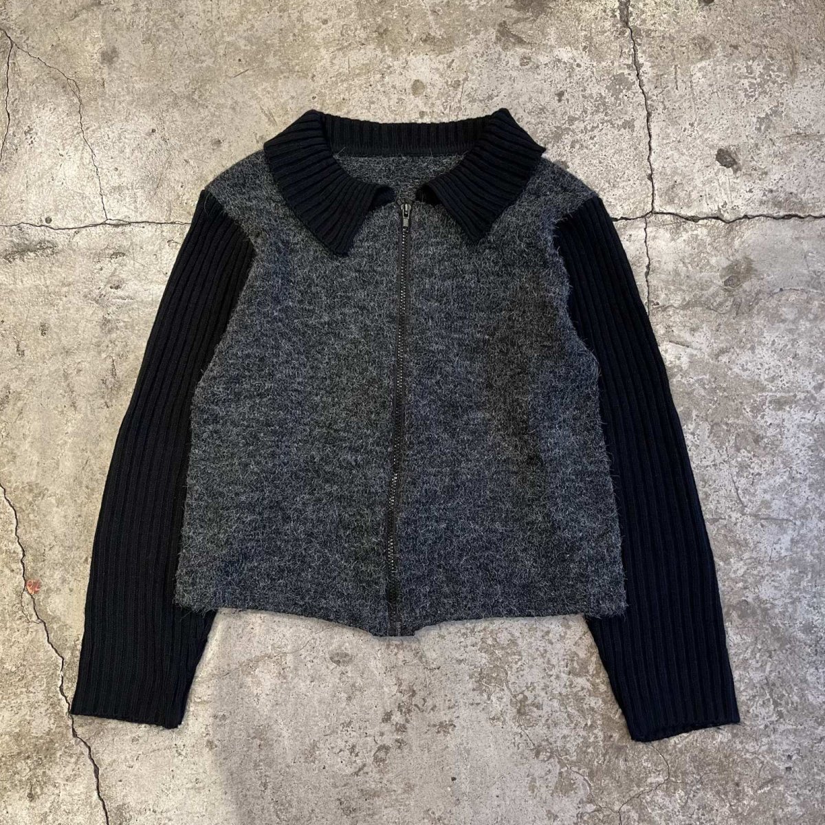 画像2: RIB×WOOL BACK MINI BAG WEAR DESIGN ZIP UP KNIT L/S TOPS / Ladies M (2)