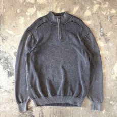 画像1: GRAY COLOR HALF ZIP COTTON KNIT SWEATER / Mens XL (1)