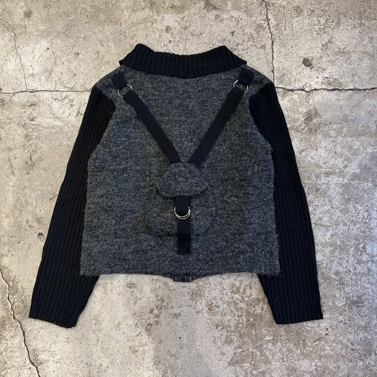 画像1: RIB×WOOL BACK MINI BAG WEAR DESIGN ZIP UP KNIT L/S TOPS / Ladies M (1)