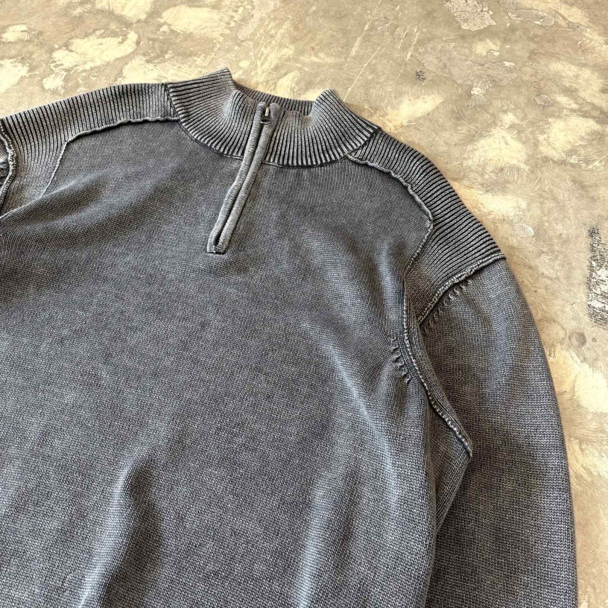 画像4: GRAY COLOR HALF ZIP COTTON KNIT SWEATER / Mens XL (4)