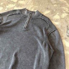 画像4: GRAY COLOR HALF ZIP COTTON KNIT SWEATER / Mens XL (4)