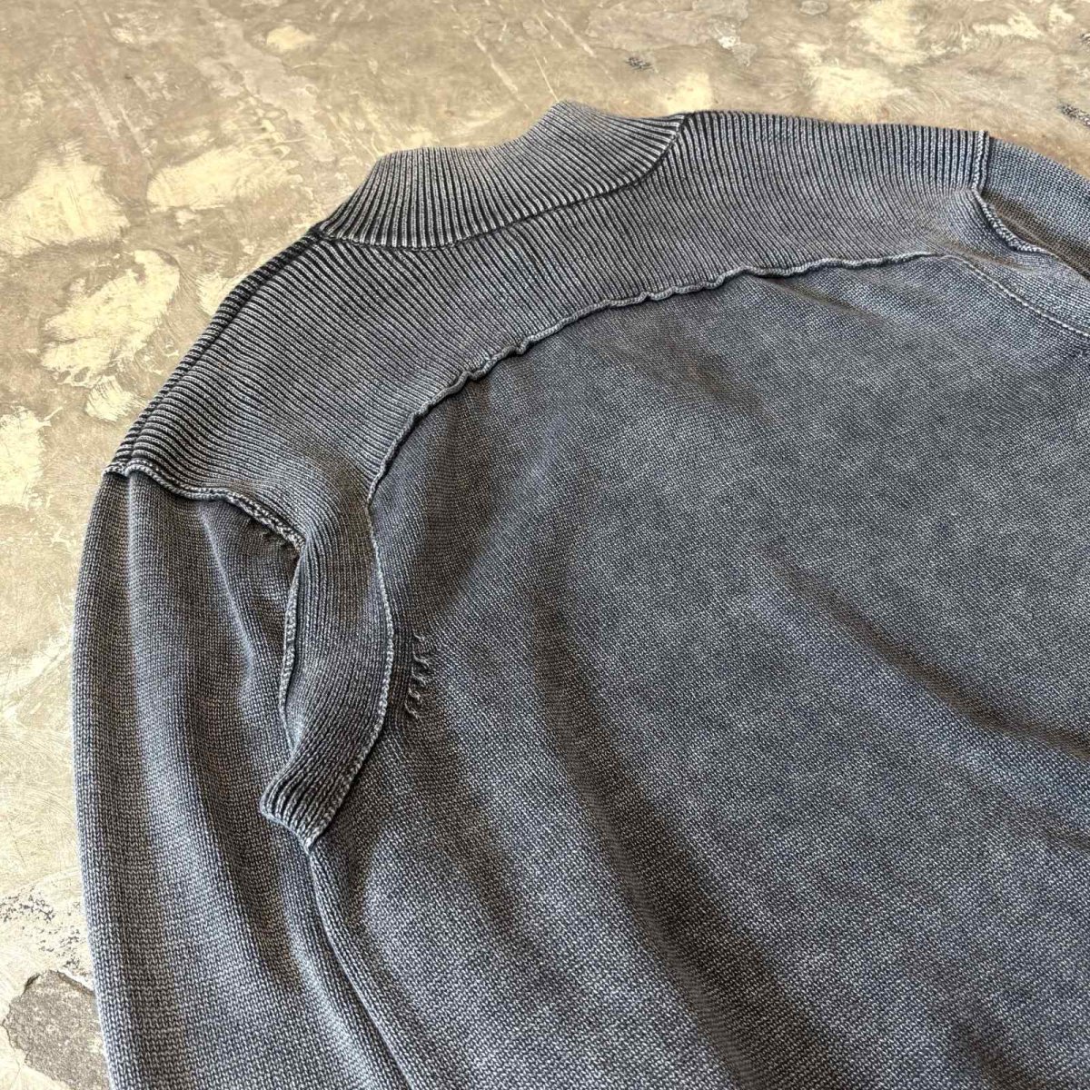 画像9: GRAY COLOR HALF ZIP COTTON KNIT SWEATER / Mens XL (9)