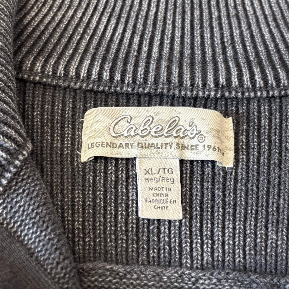 画像10: GRAY COLOR HALF ZIP COTTON KNIT SWEATER / Mens XL (10)