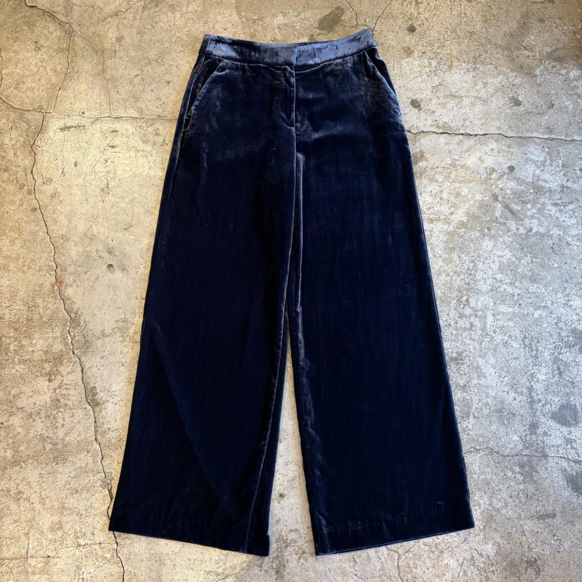 画像1: NAVY COLOR VELVET SLACKS WIDE PANTS / W29 (1)