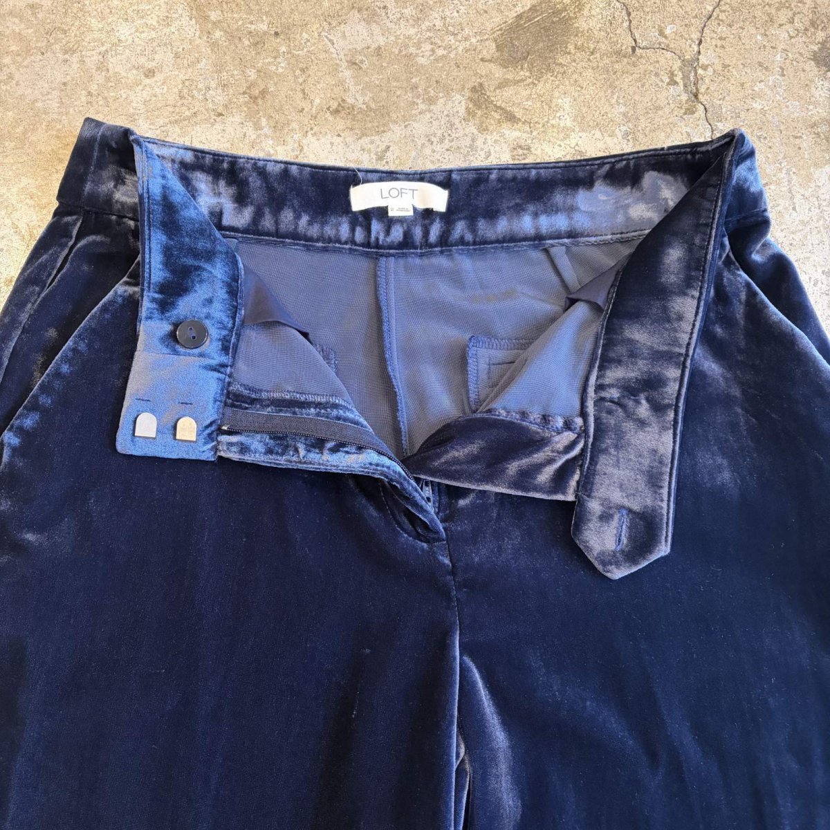 画像7: NAVY COLOR VELVET SLACKS WIDE PANTS / W29 (7)