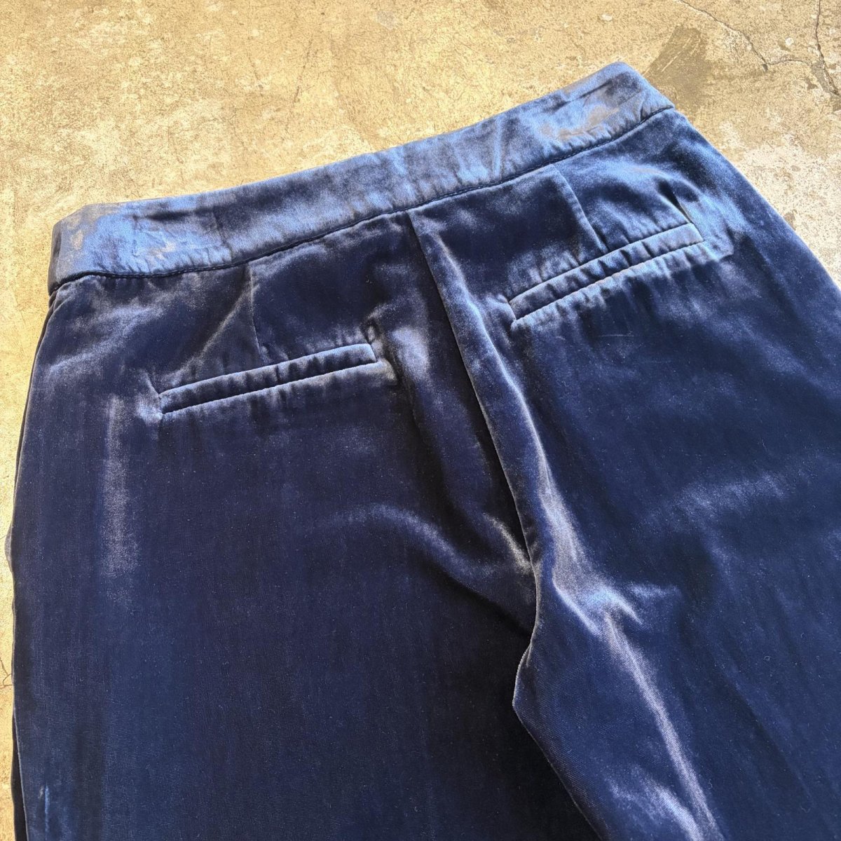 画像8: NAVY COLOR VELVET SLACKS WIDE PANTS / W29 (8)