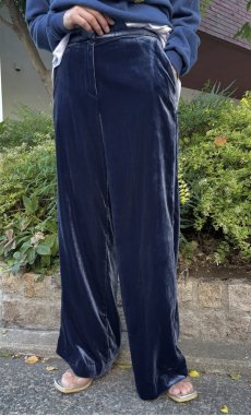 画像12: NAVY COLOR VELVET SLACKS WIDE PANTS / W29 (12)