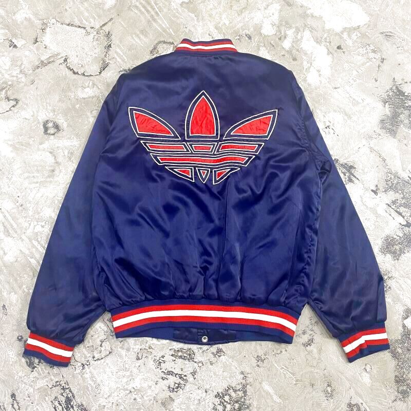 80's【adidas】SATIN VARSITY JACKET / Mens M(L)【UNDERLAND ONLINE LABREAWORLD.com】USED/VINTAGE&IMPORT BRAND ITEMS】