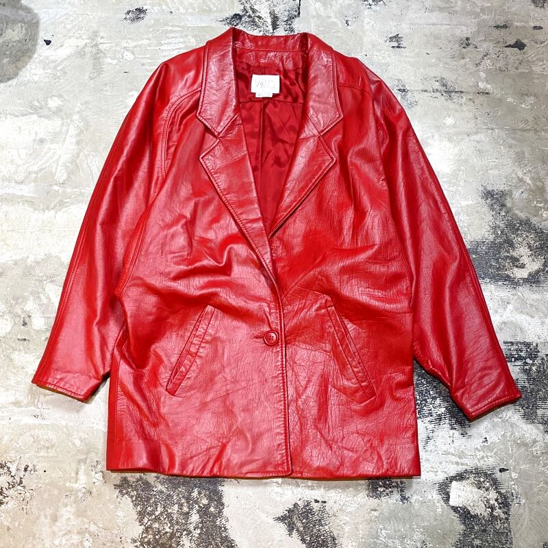 80's RED COLOR LEATHER JACKET / Mens MADE IN ONLINE STORE / LABREAWORLD.com】USED/VINTAGE&IMPORT BRAND ITEMS】