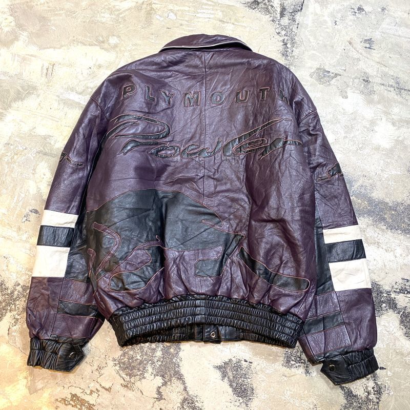 old double color leather bomber jacket Lイギリス製革使用