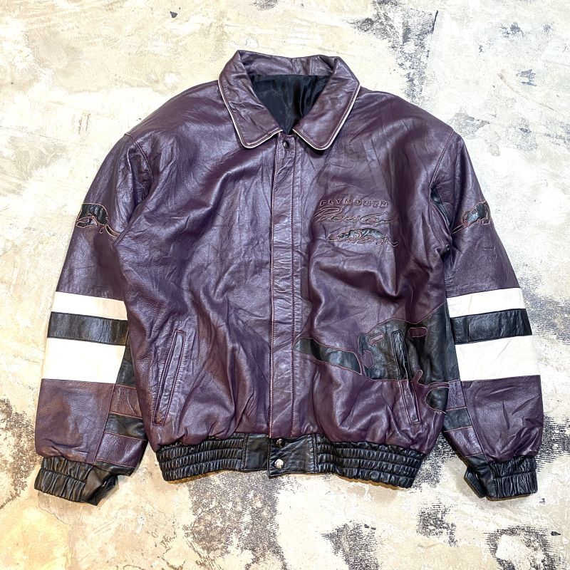 old double color leather bomber jacket Lイギリス製革使用